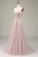 Load image into Gallery viewer, Tulle Sweetheart Light Pink Formal Dress with Corset