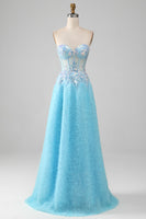 Load image into Gallery viewer, Sky Blue Sweetheart Corset Formal Dress with Sequins