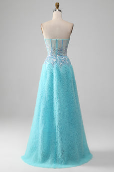 Sky Blue Sweetheart Corset Formal Dress with Sequins