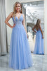 Load image into Gallery viewer, Light Blue A-Line V Neck Tulle Prom Dress With Appliques