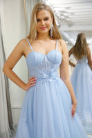 Load image into Gallery viewer, Light Blue A Line Tulle Long Corset Formal Dress