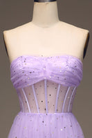Load image into Gallery viewer, Tulle Strapless Purple Corset Formal Dress