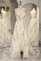 Load image into Gallery viewer, A Line Flower Long Formal Dress With Slit