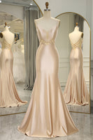 Load image into Gallery viewer, Mermaid Champagne Backless Long Formal Dress