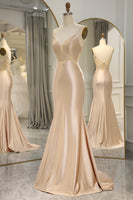 Load image into Gallery viewer, Mermaid Champagne Backless Long Formal Dress