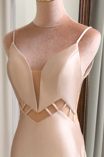 Champagne Mermaid Backless Long Formal Dress