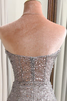 Load image into Gallery viewer, Glitter Grey Mermaid Long Corset Prom Dress With Slit