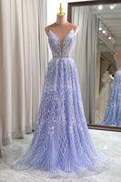 Load image into Gallery viewer, Lilac A Line Backless Long Formal Dress With Appliques