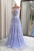 Load image into Gallery viewer, Lilac A Line Backless Long Formal Dress With Appliques