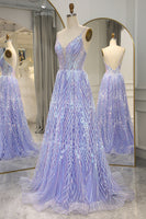 Load image into Gallery viewer, A Line Lilac Backless Long Formal Dress With Appliques