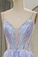 Load image into Gallery viewer, A Line Lilac Backless Long Formal Dress With Appliques