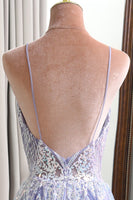 Load image into Gallery viewer, Lilac A Line Backless Long Formal Dress With Appliques
