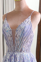 Load image into Gallery viewer, Lilac A Line Backless Long Formal Dress With Appliques