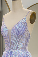 Load image into Gallery viewer, A Line Lilac Backless Long Formal Dress With Appliques