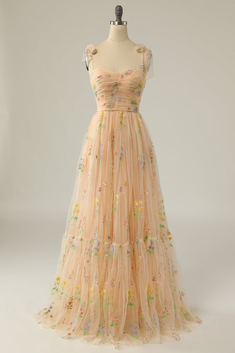 Load image into Gallery viewer, Champagne Embroidery Long Formal Dress
