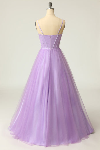 A Line Spaghetti Straps Sky Blue Long Formal Dress
