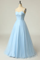 Load image into Gallery viewer, A Line Spaghetti Straps Sky Blue Long Formal Dress