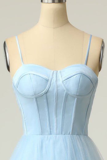 A Line Spaghetti Straps Sky Blue Long Formal Dress