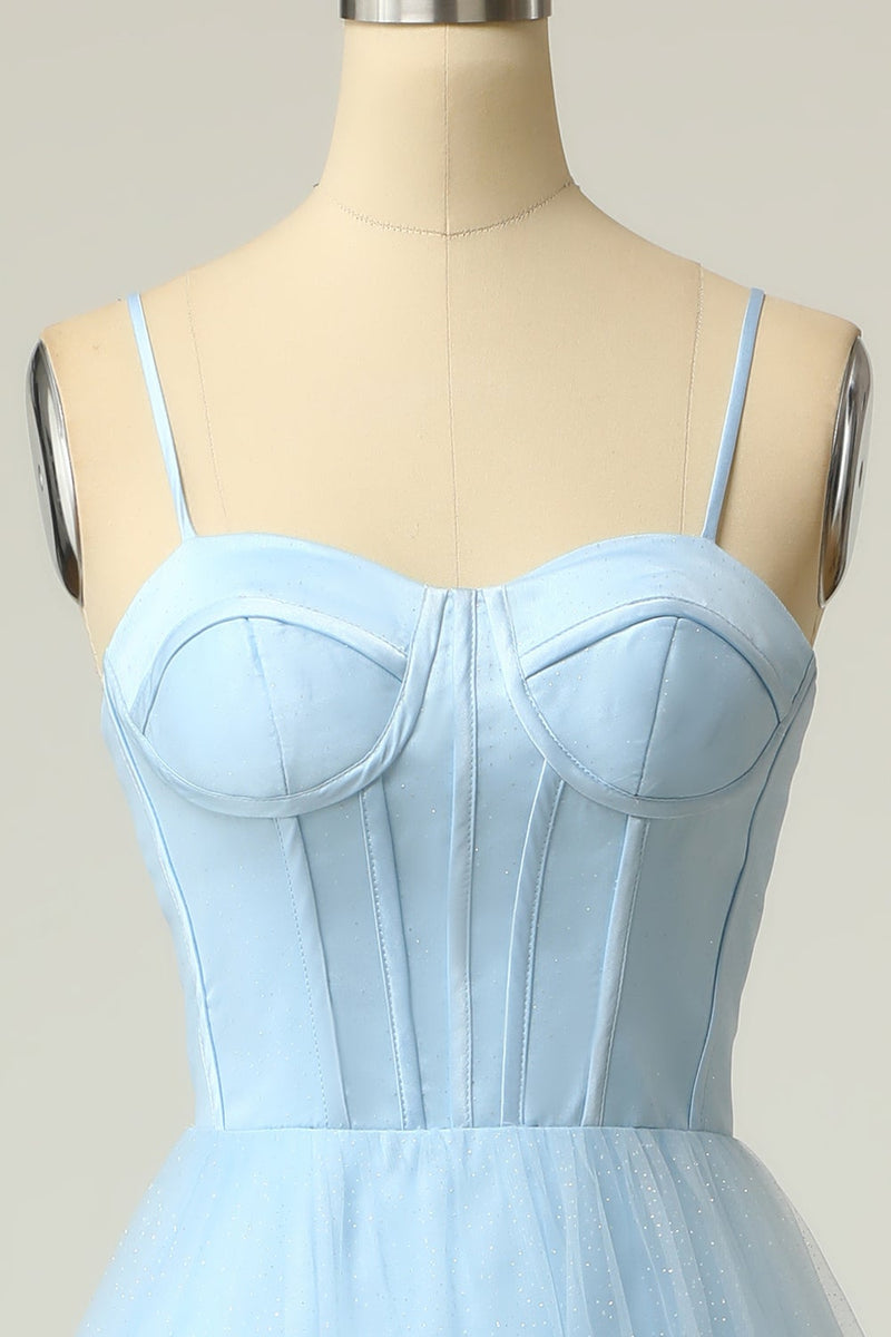 Load image into Gallery viewer, A Line Spaghetti Straps Sky Blue Long Formal Dress