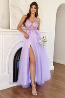 Load image into Gallery viewer, Purple Beading Tulle Formal Dress