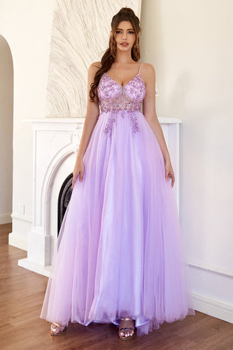 Purple Beading Tulle Formal Dress