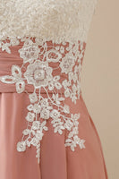 Load image into Gallery viewer, V Neck Short Sleeves Pink Mother of The Bride Dress with Appliques