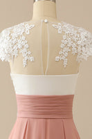 Load image into Gallery viewer, V Neck Short Sleeves Pink Mother of The Bride Dress with Appliques