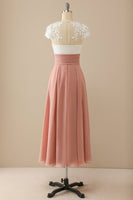 Load image into Gallery viewer, V Neck Short Sleeves Pink Mother of The Bride Dress with Appliques