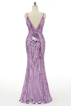 Sparkly Purple Sequins Backless Long Formal Dress