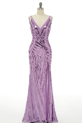 Sparkly Purple Sequins Backless Long Formal Dress