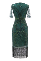 Load image into Gallery viewer, Dark Green Short Sleeves 1920s Dress With Fringes