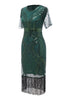 Load image into Gallery viewer, Dark Green Short Sleeves 1920s Dress With Fringes