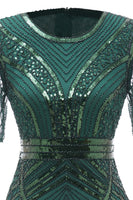 Load image into Gallery viewer, Dark Green Short Sleeves 1920s Dress With Fringes