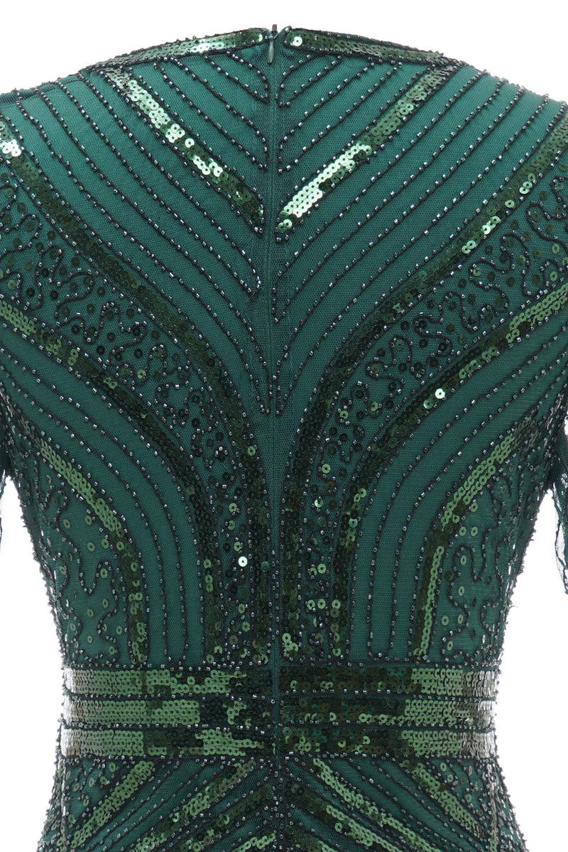 Load image into Gallery viewer, Dark Green Short Sleeves 1920s Dress With Fringes