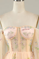 Load image into Gallery viewer, Champagne Off The Shoulder Long Sleeves A-Line Formal Dress