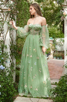 Load image into Gallery viewer, Champagne Off The Shoulder Long Sleeves A-Line Formal Dress