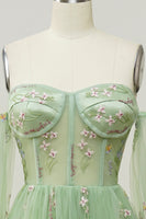 Load image into Gallery viewer, Green Off The Shoulder Long Sleeves A-Line Formal Dress