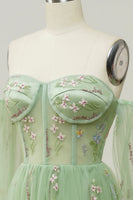 Load image into Gallery viewer, Green Off The Shoulder Long Sleeves A-Line Formal Dress