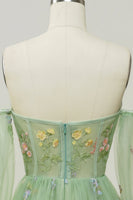 Load image into Gallery viewer, Green Off The Shoulder Long Sleeves A-Line Formal Dress