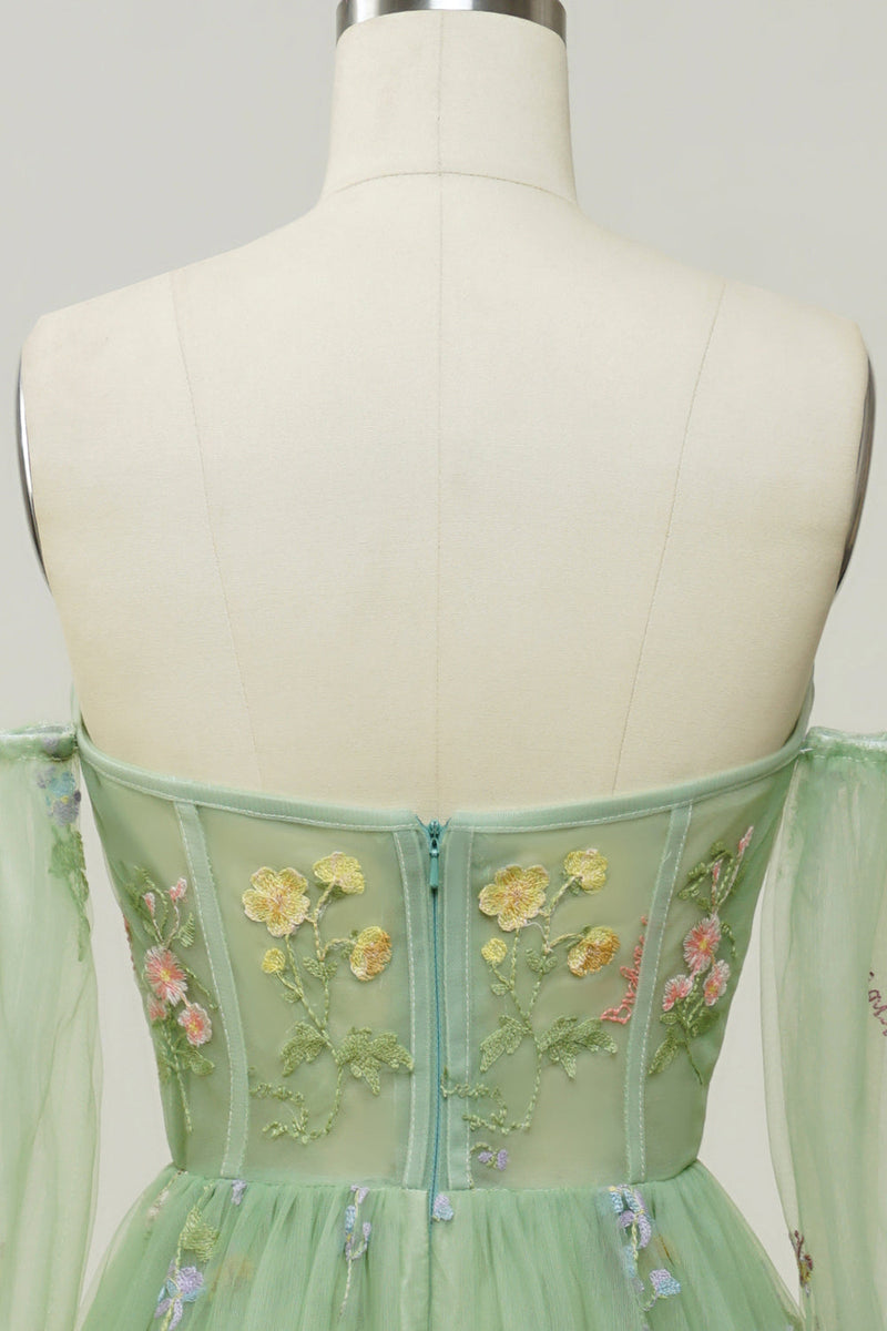 Load image into Gallery viewer, Champagne Off The Shoulder Long Sleeves A-Line Formal Dress