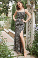 Load image into Gallery viewer, Sheath Halter Black Flower Printed Long Bridesmaid Dress