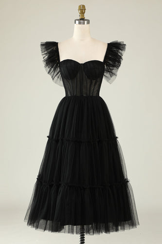 Tulle A-Line Sweetheart Black Short Formal Dress