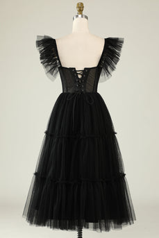 Tulle A-Line Sweetheart Black Short Formal Dress