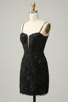 Load image into Gallery viewer, Sparkly Black Corset Sequins Tight Short Formal Dress with Lace