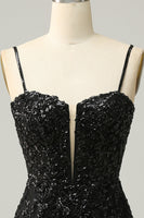 Load image into Gallery viewer, Sparkly Black Corset Sequins Tight Short Formal Dress with Lace
