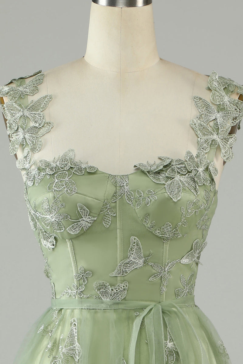 Load image into Gallery viewer, Green Corset Long Tulle Formal Dress with 3D Butterflies