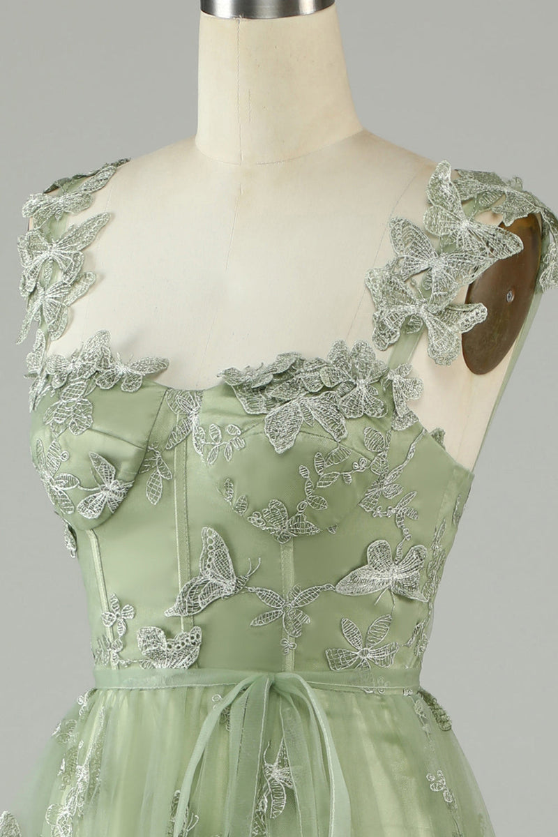 Load image into Gallery viewer, Green Corset Long Tulle Formal Dress with 3D Butterflies