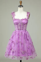 Load image into Gallery viewer, Cute A Line Sweetheart Purple Corset Short Formal Dress with Appliques
