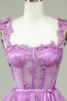 Load image into Gallery viewer, Cute A Line Sweetheart Purple Corset Short Formal Dress with Appliques