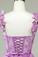 Load image into Gallery viewer, Cute A Line Sweetheart Purple Corset Short Formal Dress with Appliques